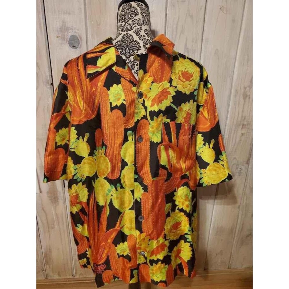 LOEWE+Paula's Ibiza Shirt Sz 42 XL Men's Yellow Black Cactus Printed Silk Twill
